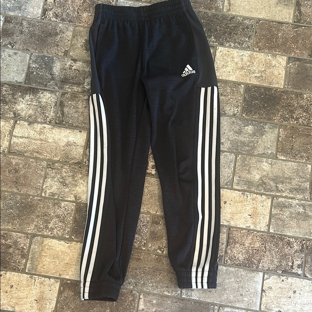 Adidas Kids Black Joggers with White Stripes